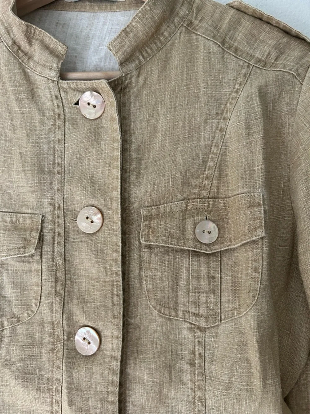 Willow Small 100% Linen Light Tan Utility Button Jacket - Picture 4 of 6